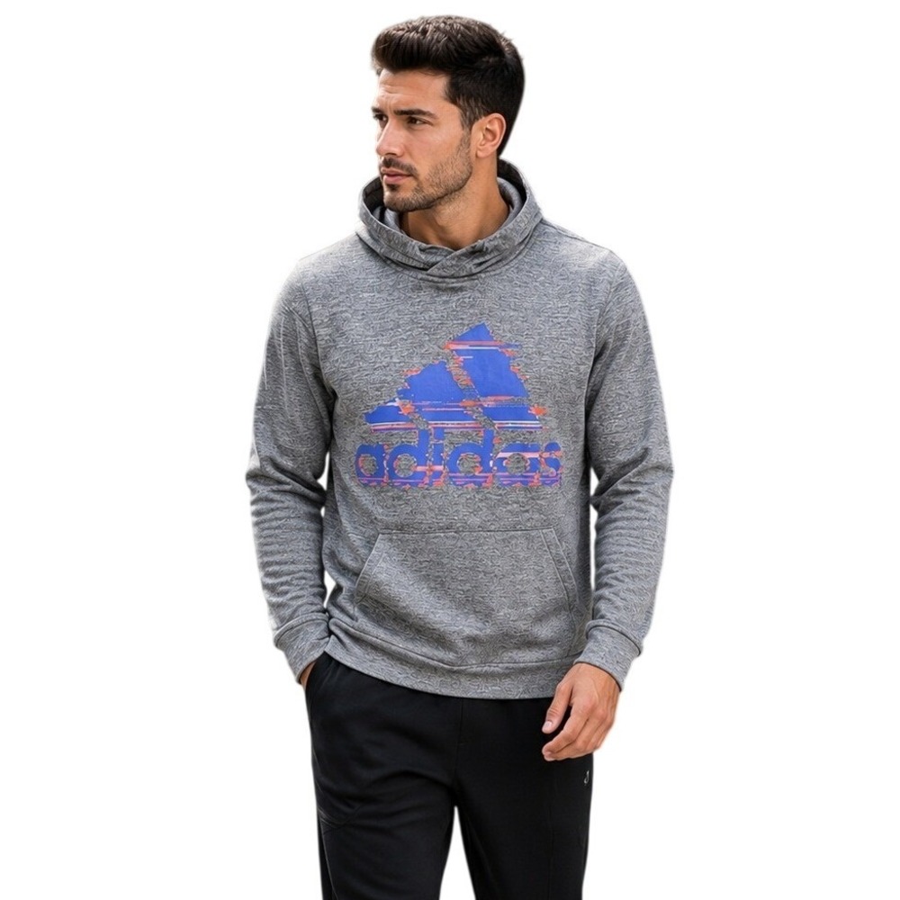 Adidas Men's Gray Climawarm Long Sleeve Kangaroo Pocket Pullover Hoodie Size S